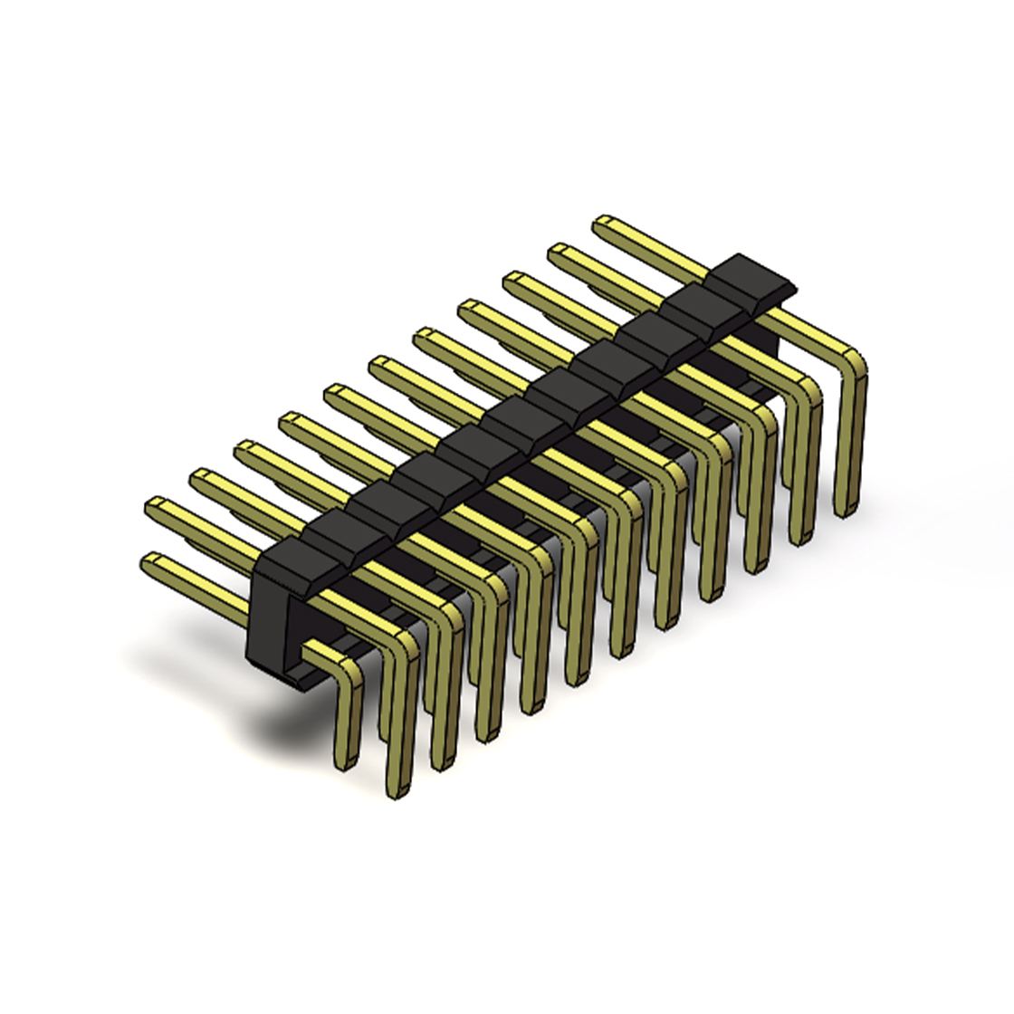 PH2541 排针连接器 Pitch 2.54mm 90° 双排 DIP 单塑排针 PA:4.0 PC:3.0 2X11Pin 黑色 PA6T，94V-0 镀全金G/F